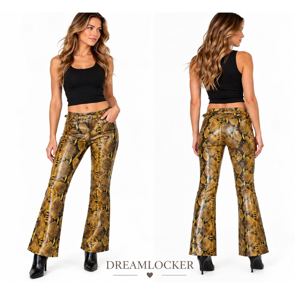 Urban Outfitters Leah Pants Womens 0 Snake Print Faux Leather Low Rise Flare Y2K